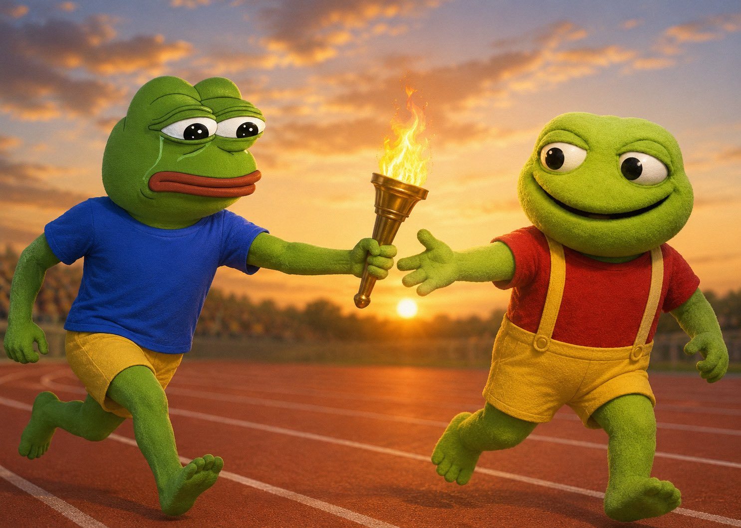 El Toad Pepe passing the torch to the internet frog